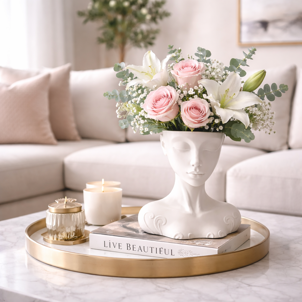 Body Vase Face Vase, Flower Vases for Decor Female Form Head Half Body Vase Unique Decorative Modern Style for Home Living Room Office Book Shelf