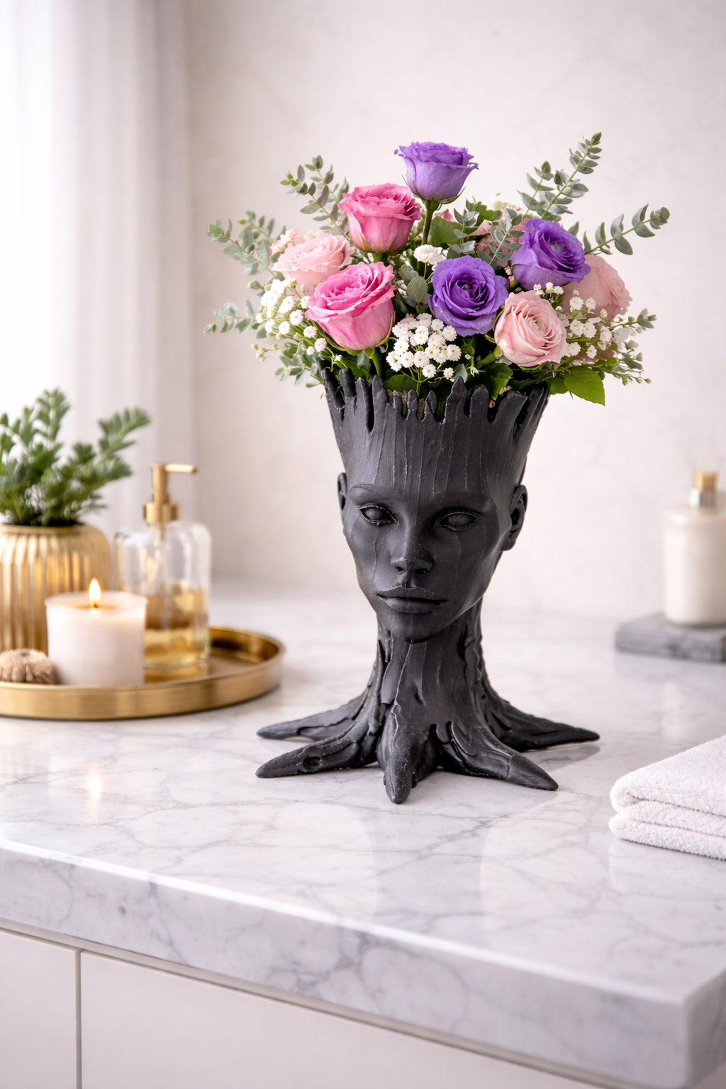 Face Flower Vase,White Body Vase, Decorative Vase Dining Table Centerpiece,Modern Small Vase for Coffee Table Bathroom Shelf Living Room Decor