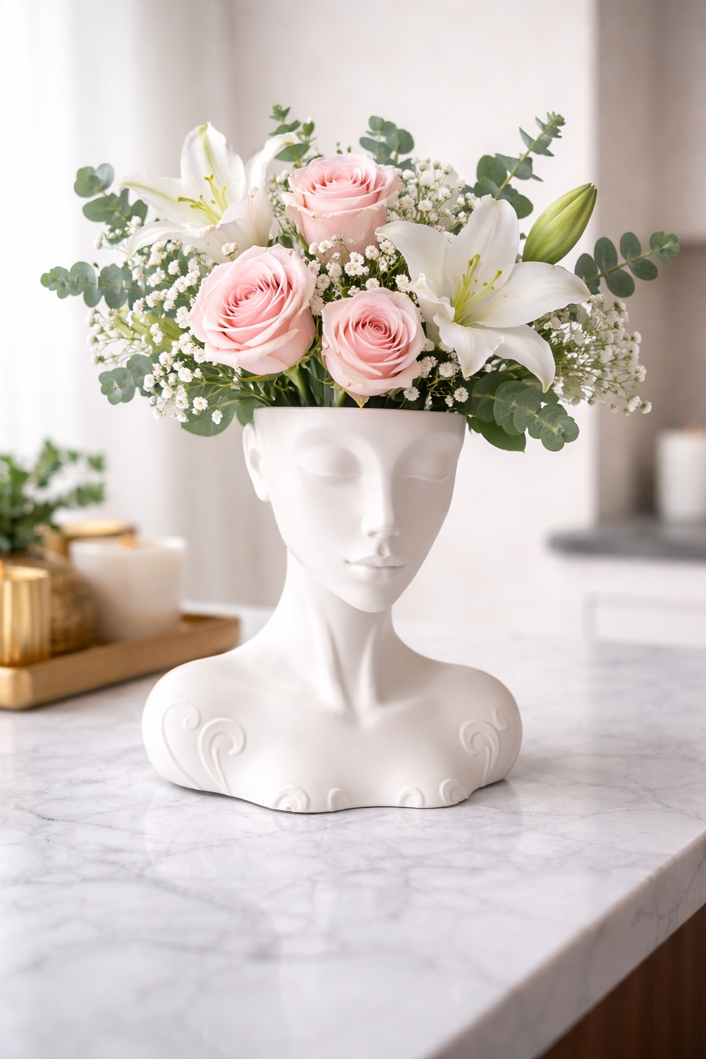 Body Vase Face Vase, Flower Vases for Decor Female Form Head Half Body Vase Unique Decorative Modern Style for Home Living Room Office Book Shelf
