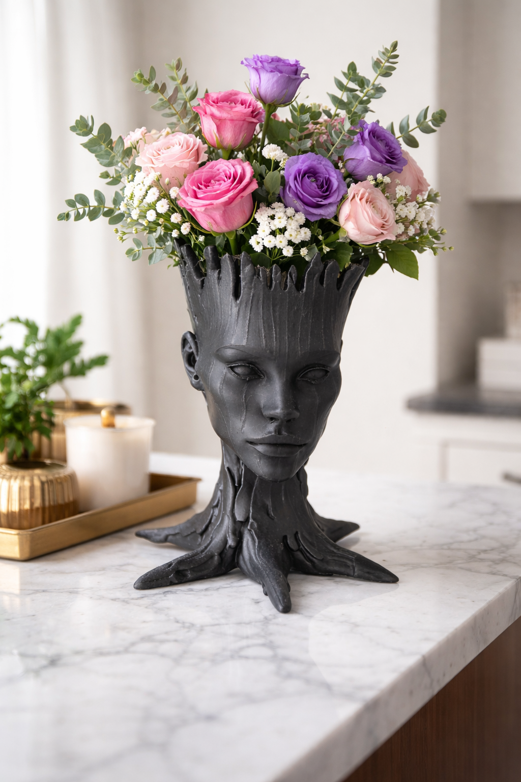 Face Flower Vase,White Body Vase, Decorative Vase Dining Table Centerpiece,Modern Small Vase for Coffee Table Bathroom Shelf Living Room Decor