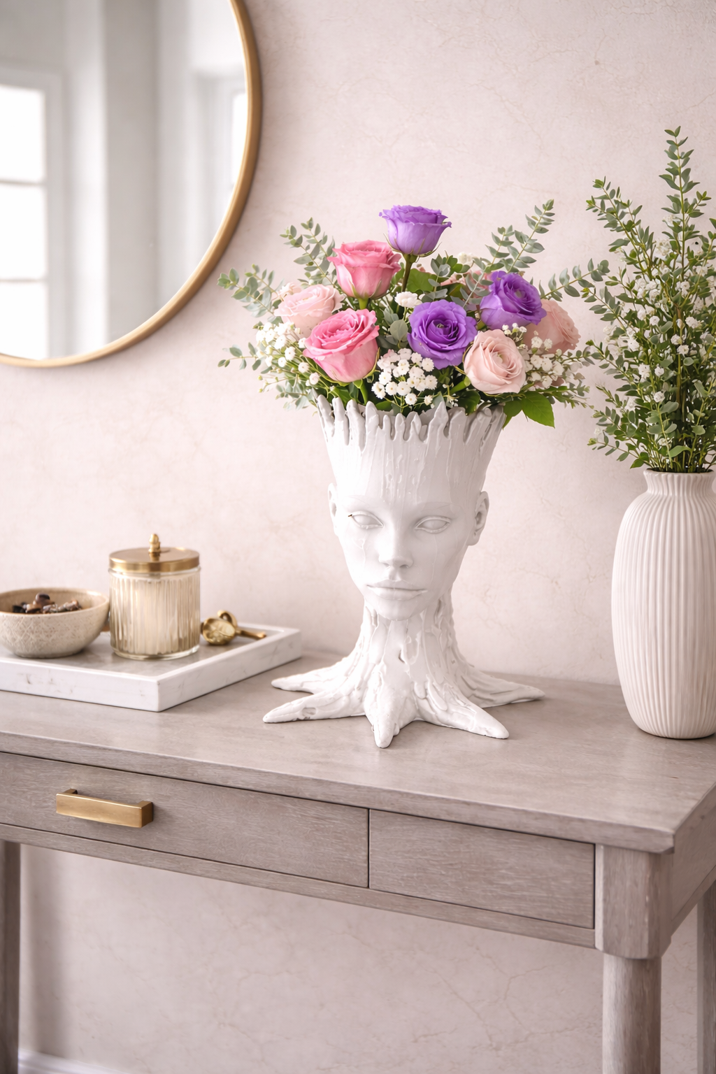 Face Flower Vase,White Body Vase, Decorative Vase Dining Table Centerpiece,Modern Small Vase for Coffee Table Bathroom Shelf Living Room Decor
