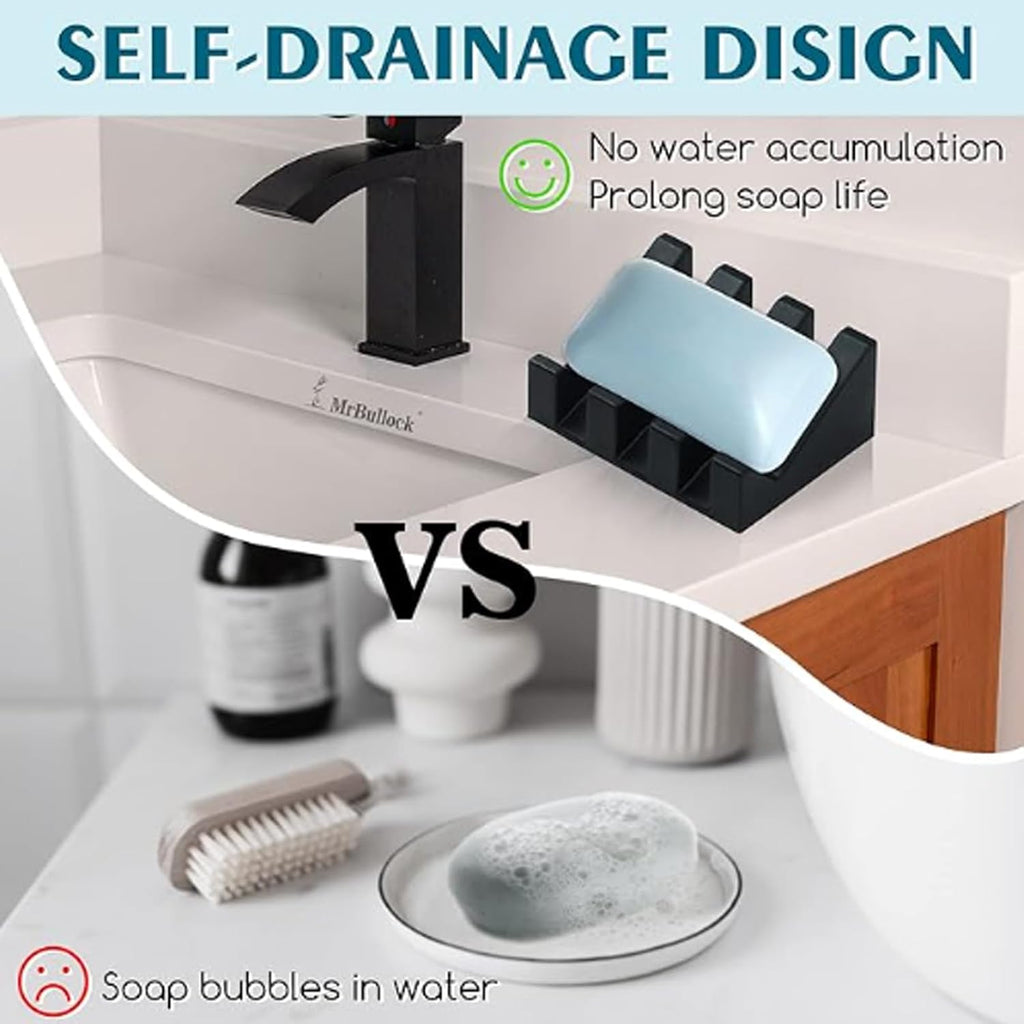Soap Dish, Bar Soap Holder for Shower Bathroom, Kitchen, Bathtub, Self Draining Waterfall Drying Tray Keep Soap Bars Dry Clean & Easy Cleaning (Black)