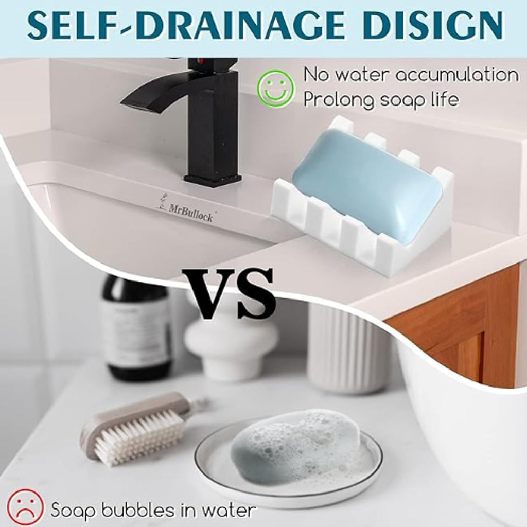 Soap Dish, Bar Soap Holder for Shower Bathroom, Kitchen, Bathtub, Self Draining Waterfall Drying Tray Keep Soap Bars Dry Clean & Easy Cleaning (White)