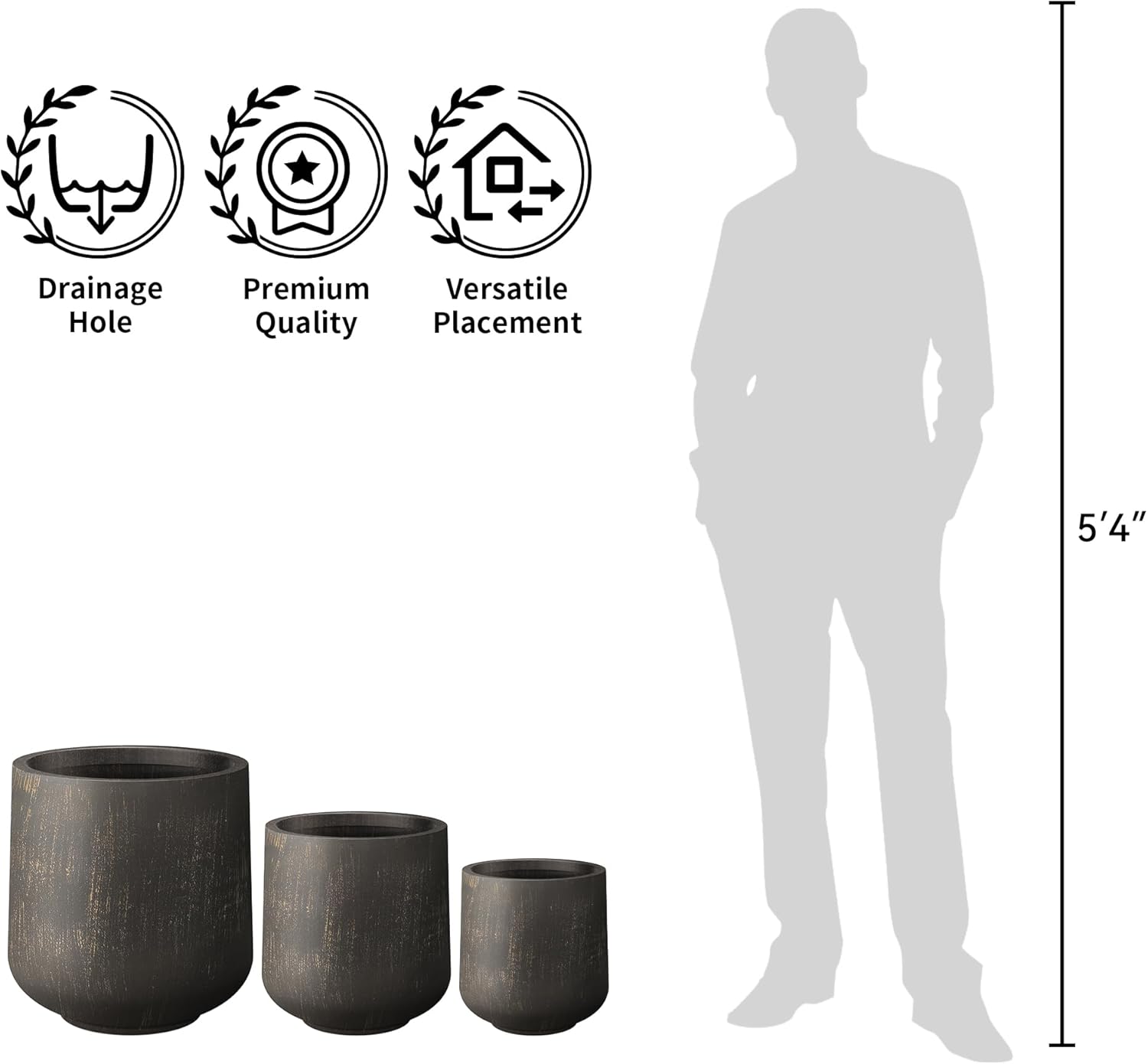 Kante 15.3"+11.6"+8.2" Dia Round Concrete Planter, Large Outdoor Indoor Planter Pots Containers with Drainage Holes and Rubber Plug for Home Garden Patio, Oil Rubbed Bronze