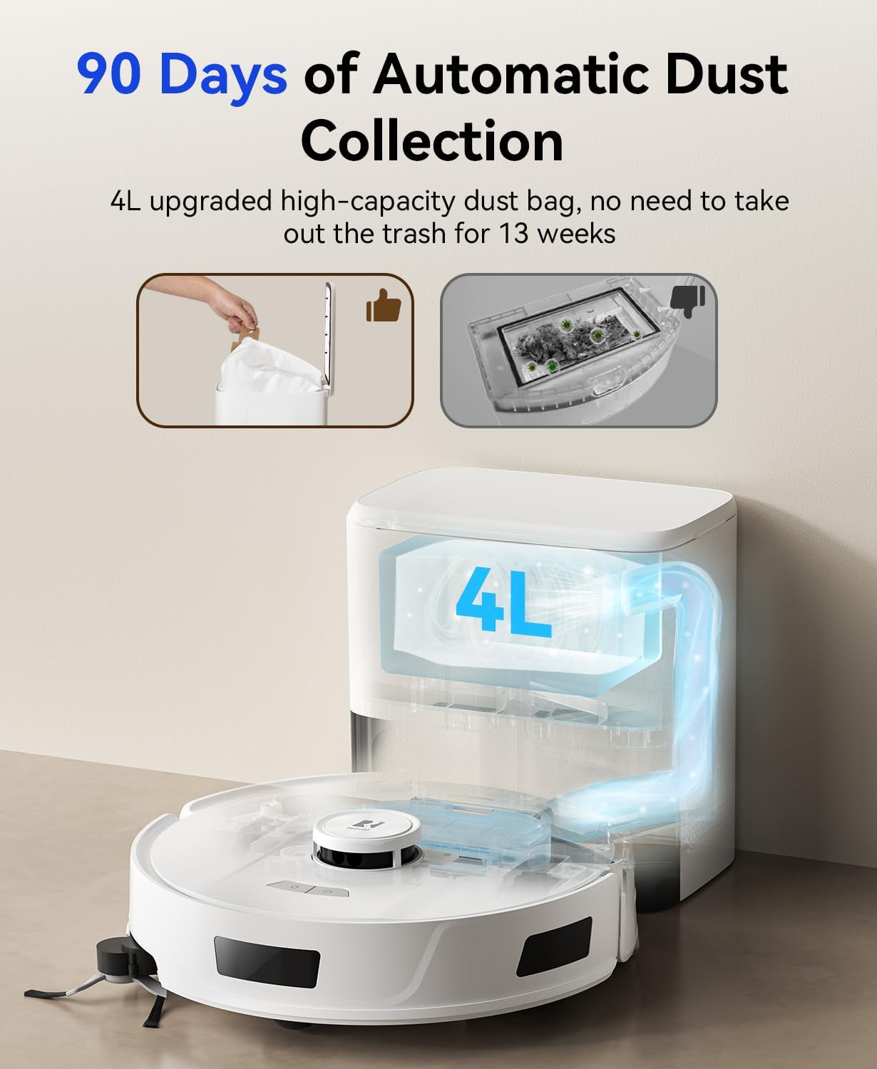 Redroad Robot Vacuum Cleaner 20,000 Pa Robot Vacuum and Mop,90 Day Self Emptying Vacuum Robot,Lidar Navigation,5G/2.4GWiFi APP Aspirateur Robot,Self-Charging Robot Vacuums for Pet,Floor,Carpet White