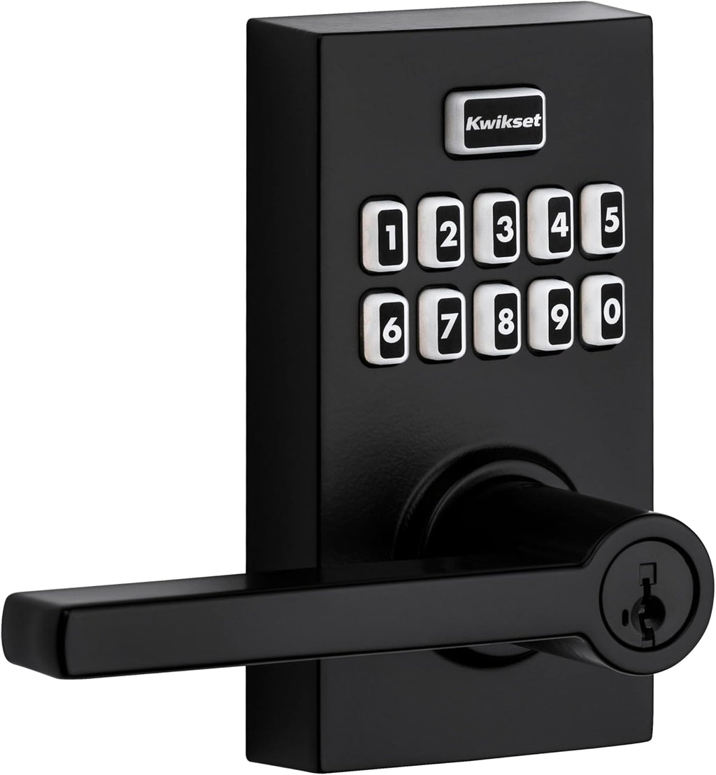 Kwikset SmartCode 917 Keypad Keyless Entry Residential Electronic Lever Lock Deadbolt Alternative with Halifax Door Handle, SmartKey Security, Matte Black Contemporary
