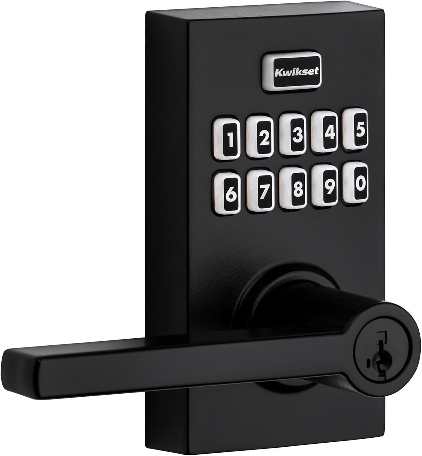 Kwikset SmartCode 917 Keypad Keyless Entry Residential Electronic Lever Lock Deadbolt Alternative with Halifax Door Handle, SmartKey Security, Matte Black Contemporary